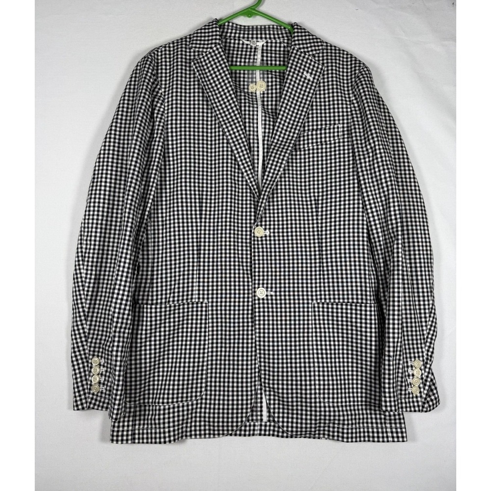 NWOT J. Peterman Blazer Men's 40 Black White Unstructured Cotton Gingham Sport